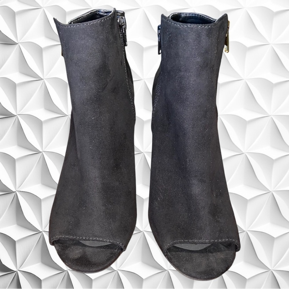Material Girl Women’s 9 1/2 Black Macarena Ankle Open Toe Boots Microsuede
